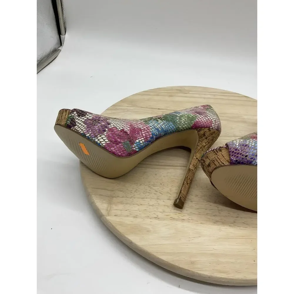 Torta Caliente Shoes Womens Size 7 Multicolor Floral Peep Toe Platform‎ Heels